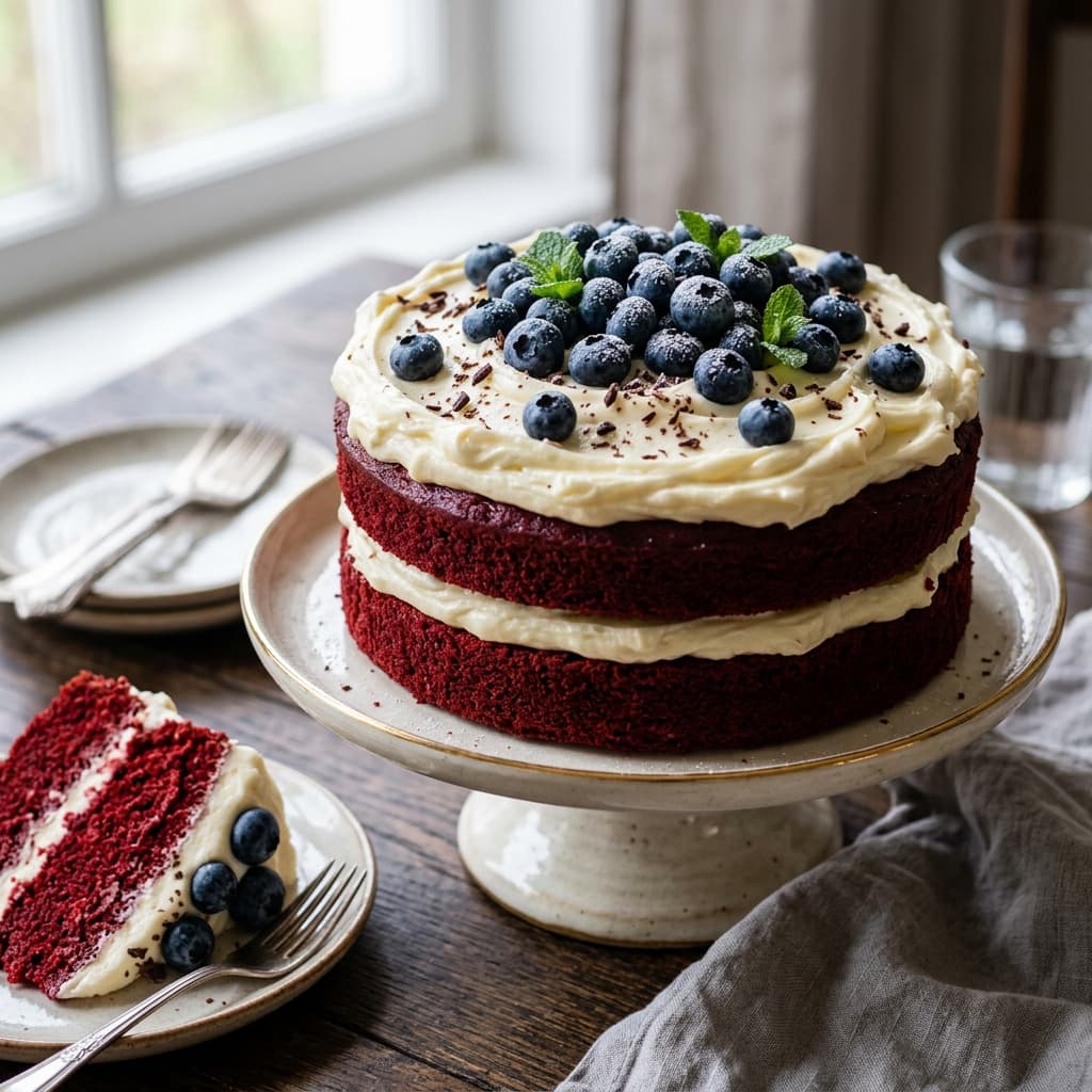 Red Velvet With Blueberry Cake